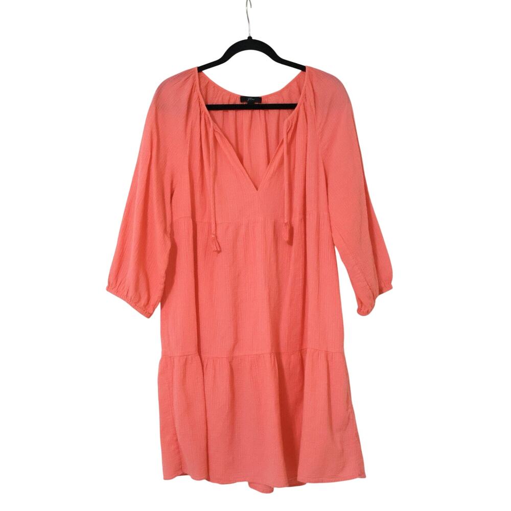 J. Crew Coral Crinkle Cotton Tiered Beach Tunic Mini Dress XL Swim Cover Up Pool